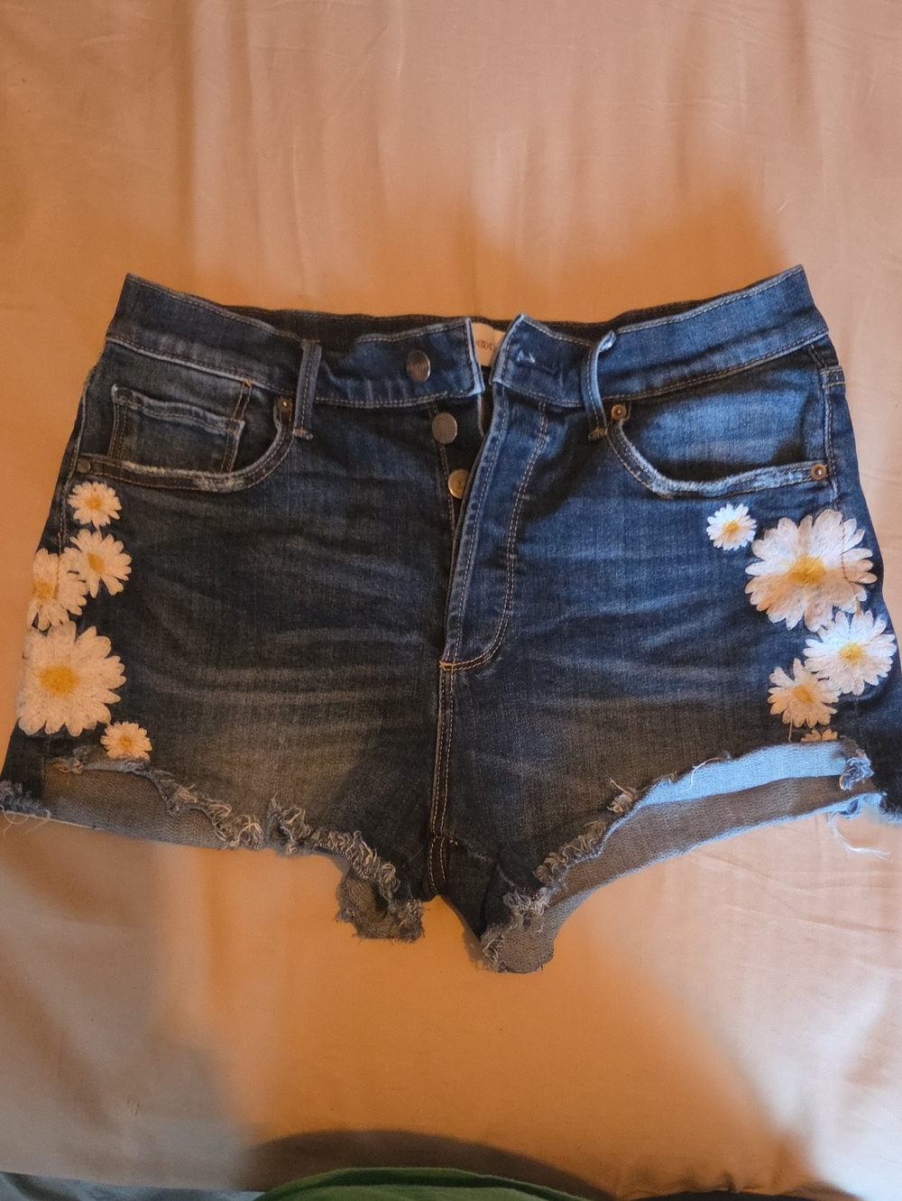 DRIFTWOOD Dark Blue Denim Shorts with White Daisy Embroidery